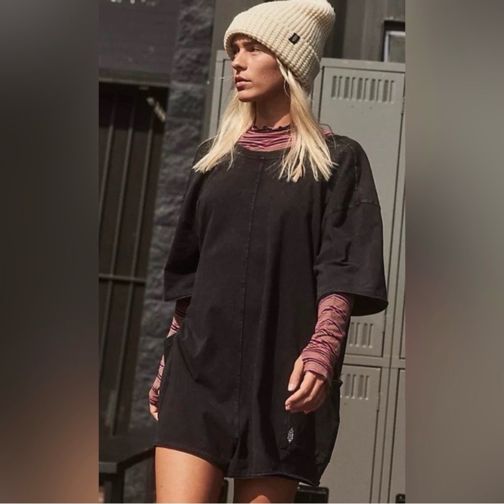NWT- Free People Hot Shot Tee Romper in Black Size Small